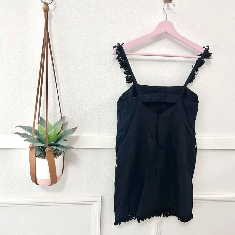 Anthropologie The Sariah Fringe Mini Dress Black Gold Embellished Sequin Tank XS